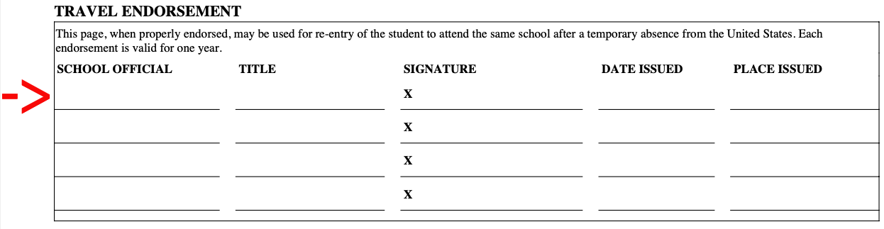 F-1 Visum i20 Travel Endorsement